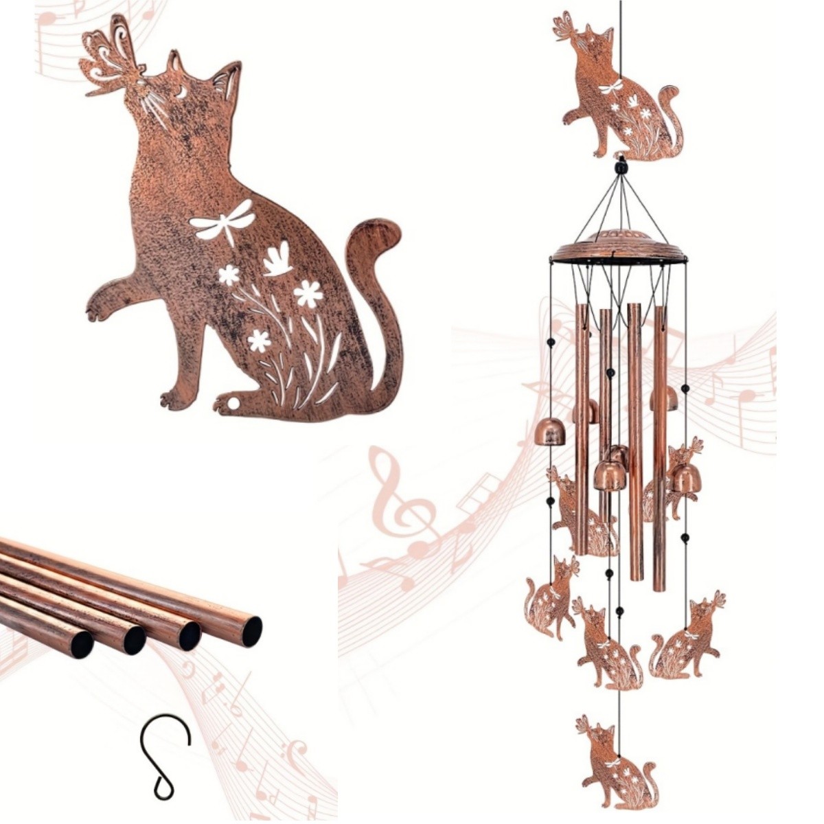 Cat Wind Chimes Outside Gifts for Women Metal Wind Chimes 34" Unique Windchimes