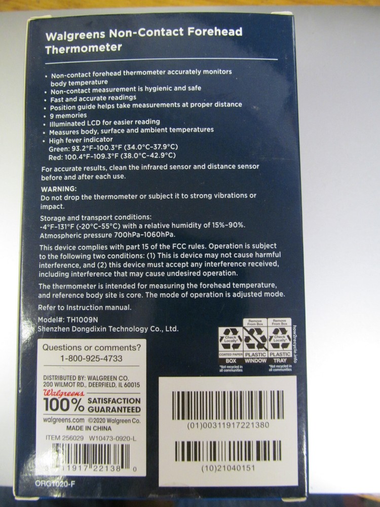 NEW WALGREENS NON-CONTACT 1 SECOND DIGITAL FOREHEAD THERMOMETER FREESHIPPING