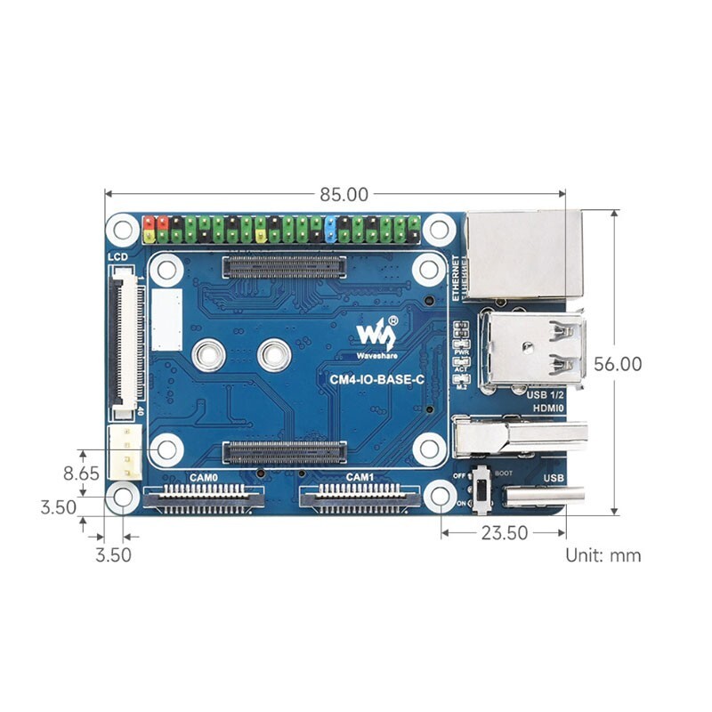 CM4-IO-BASE-C Mini Base Expansion Board Module C Type for Compute Module 4