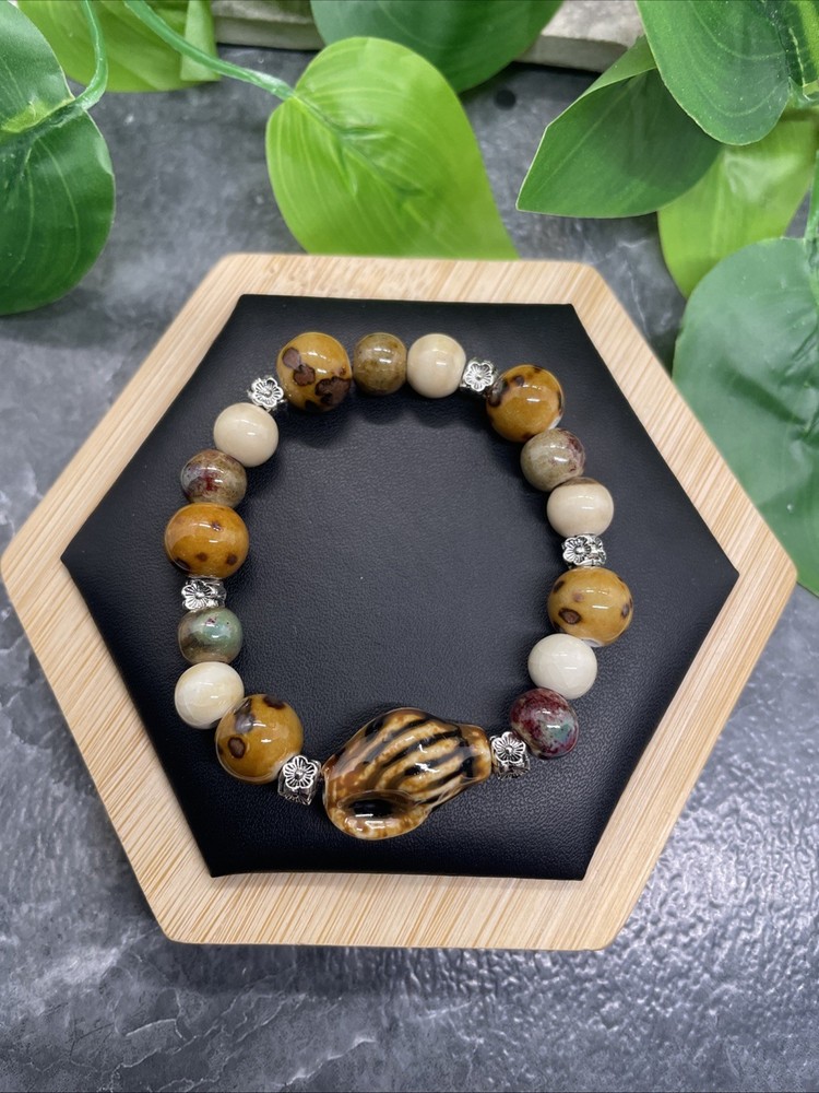 Handmade Ceramic Bead Beaded Stackable 6” Plus Stretch Bracelet New B206