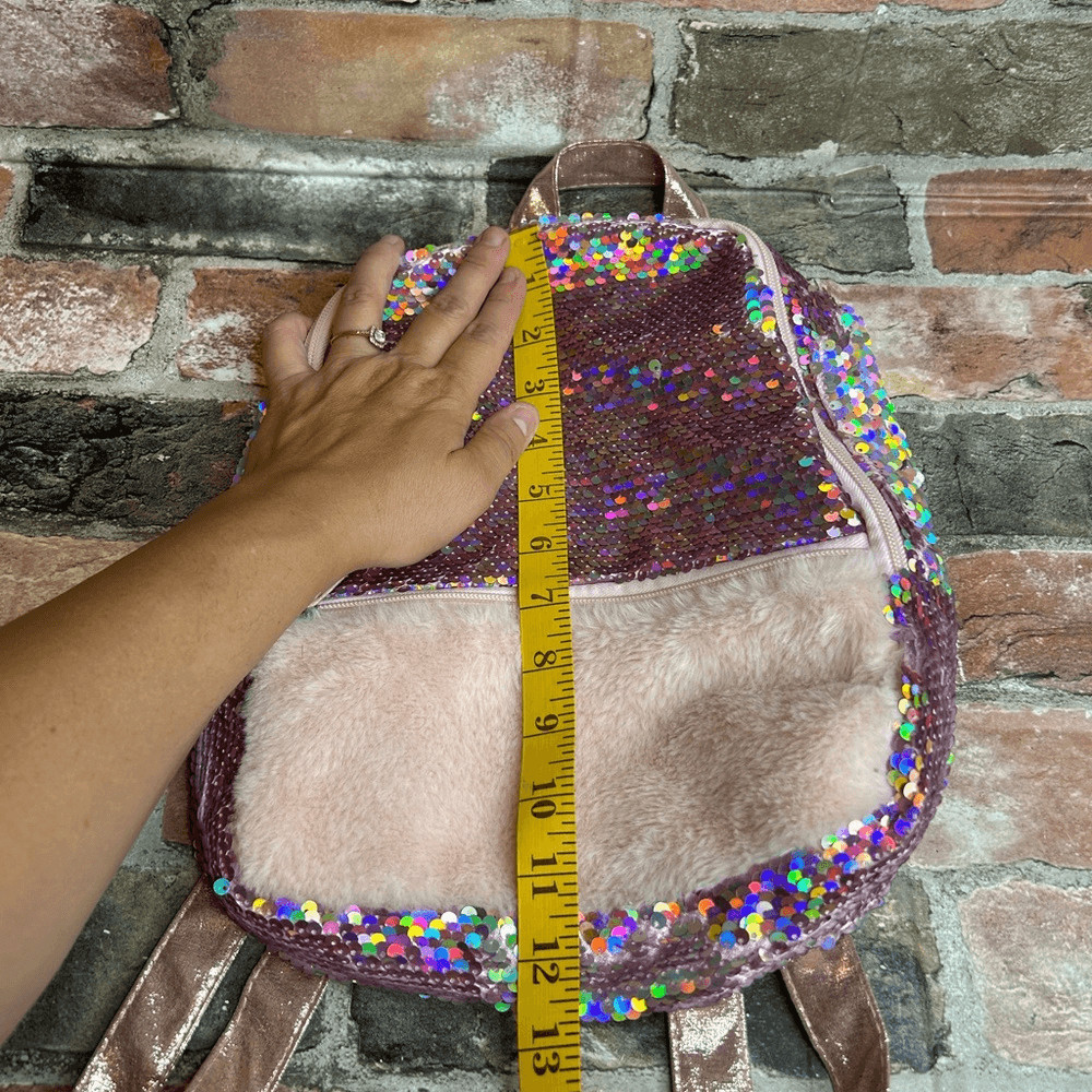 Pink Sequined Furry Mini Backpack
