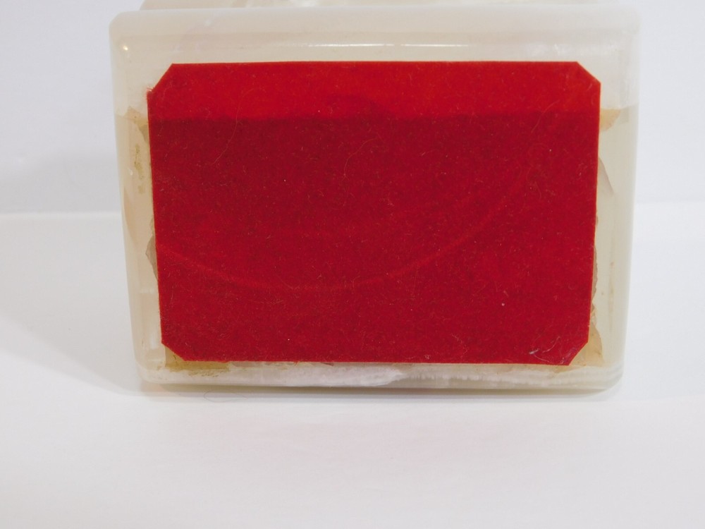 Alabaster Carved Rectangular Box Natural Stone 4" by 3" Hinged Velvet Lined