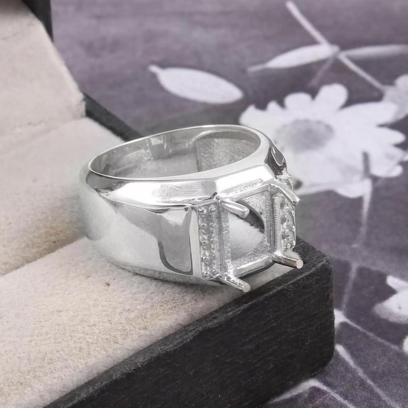 925 Silver Men Ring 6x8 mm Octagon Heavy Men Ring Setting Silver Ring Blanks