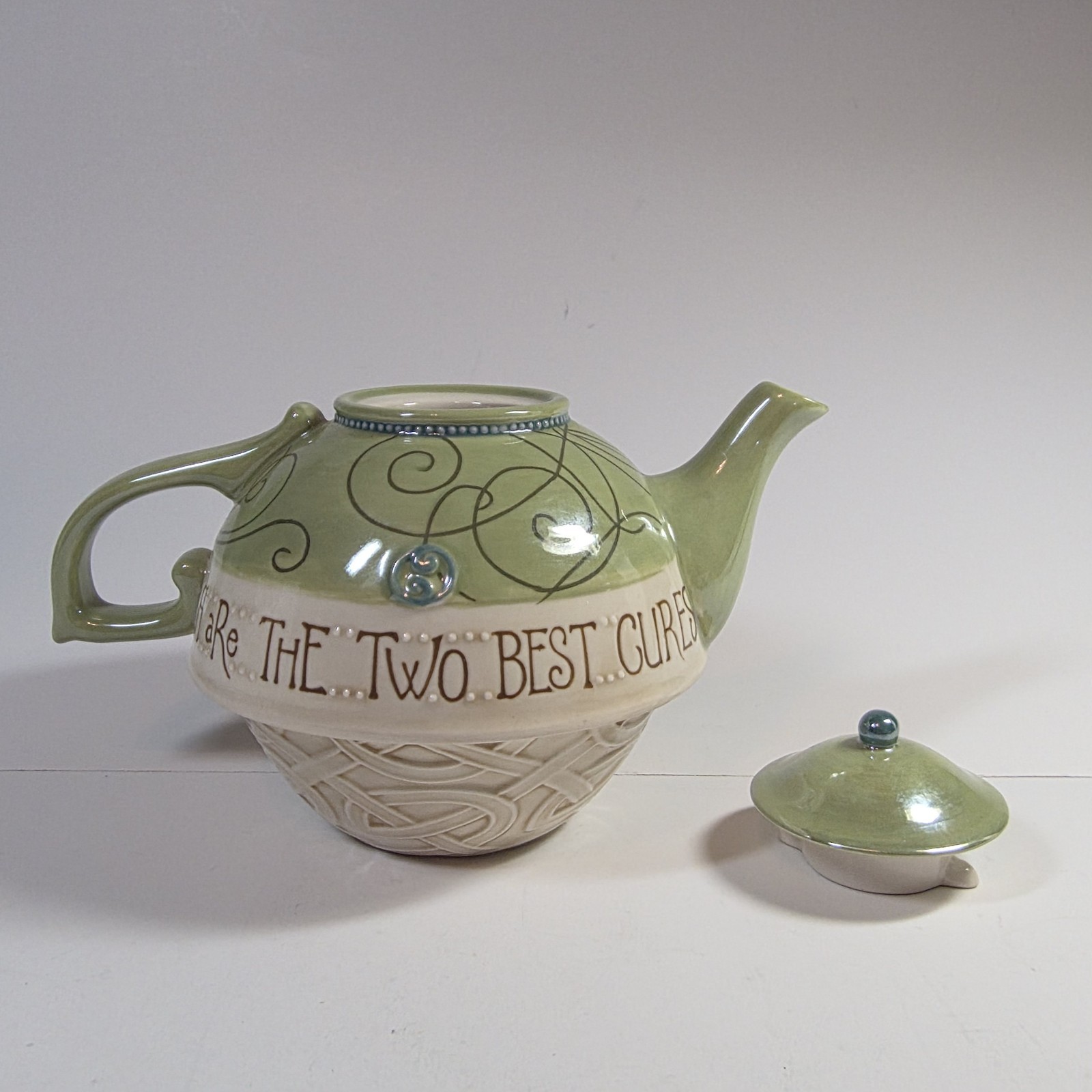 Grasslands Road Nesting Teapot Celtic Inspired Design Floral Green Cream 2 Piece