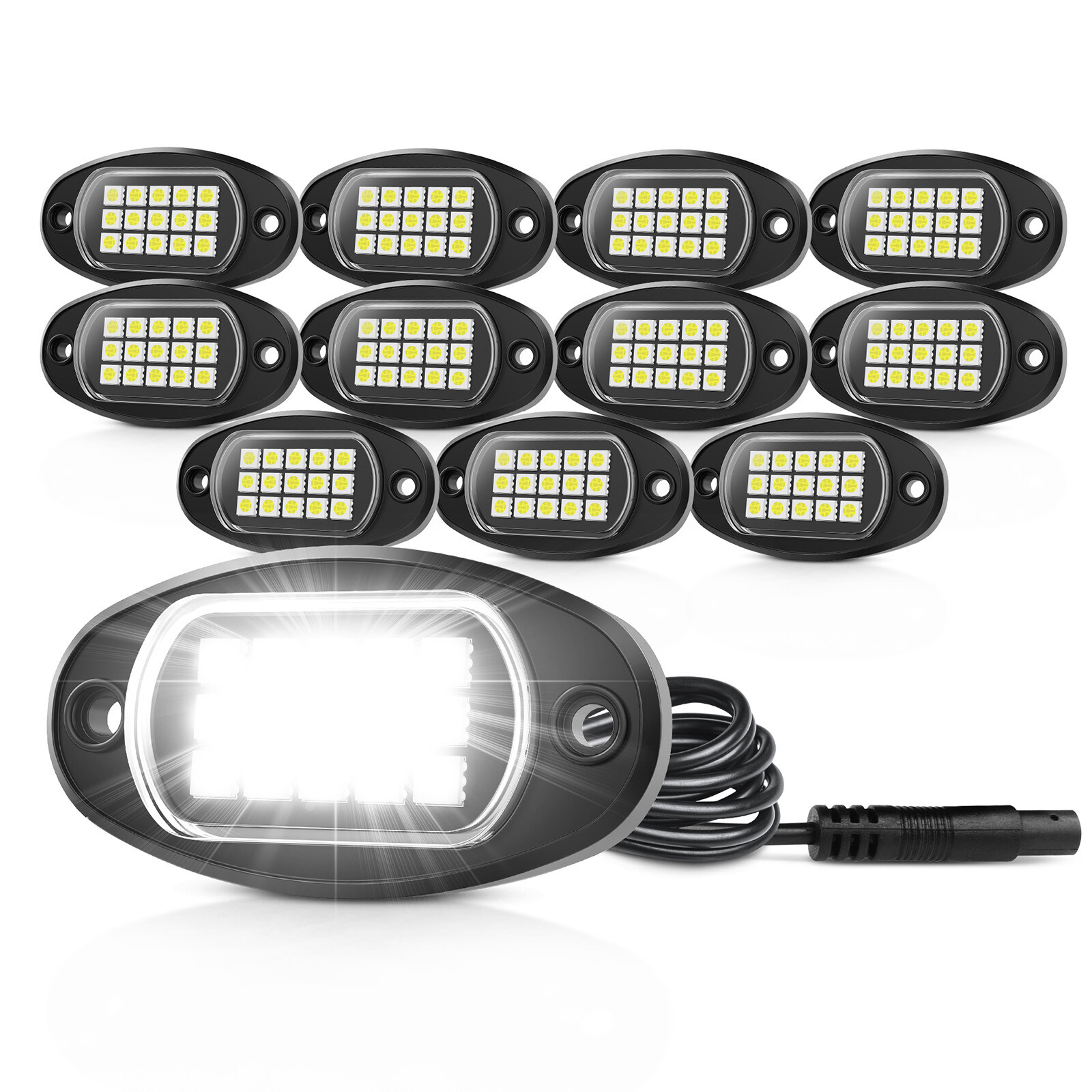 12 PCS Pure White LED Rock Lights, Waterproof Underglow Underbody Lighting Kit