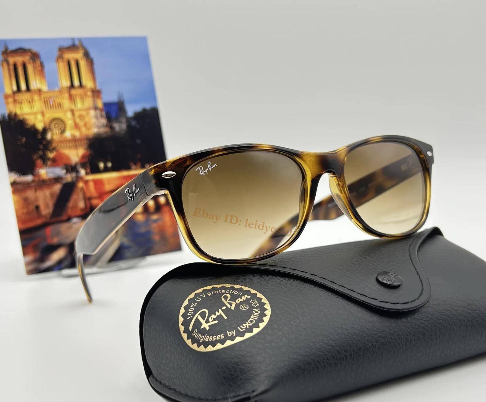 Ray-Ban RB2132 New Wayfarer Sunglasses Light Brown Gradient Lens Havana Frame 55