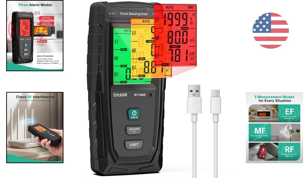 Advanced EMF Reader with Color-Coded Alerts & Quick Measurement for All Spaces