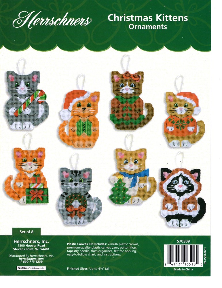 CHRISTMAS KITTENS ORNAMENTS  7ct plastic canvas  PATTERN (#TF0197)