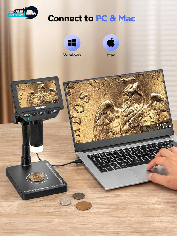 DM4W Microscope with Weighing Scale: 4.3" Digital Coin Microscope with Screen