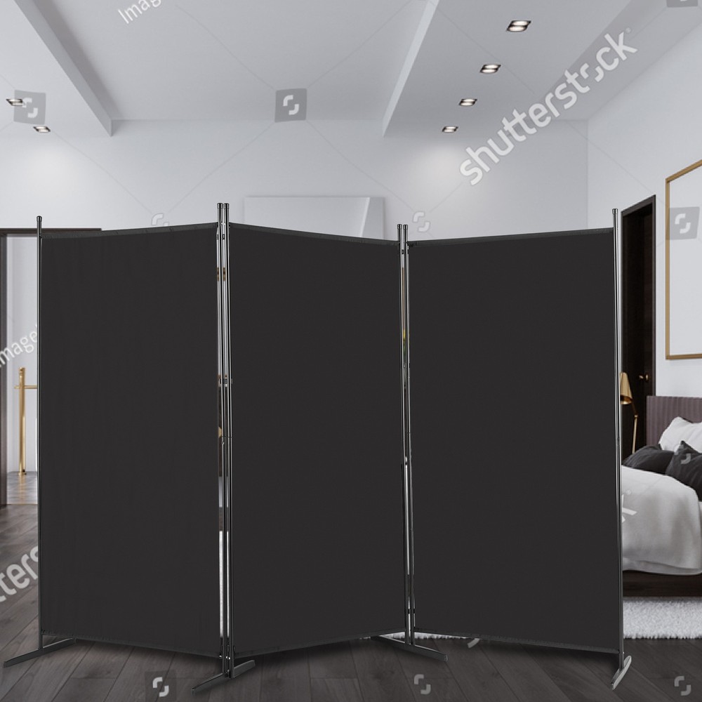 Fabric Plastic Base Carbon Steel Frame Foldable Screen, Black
