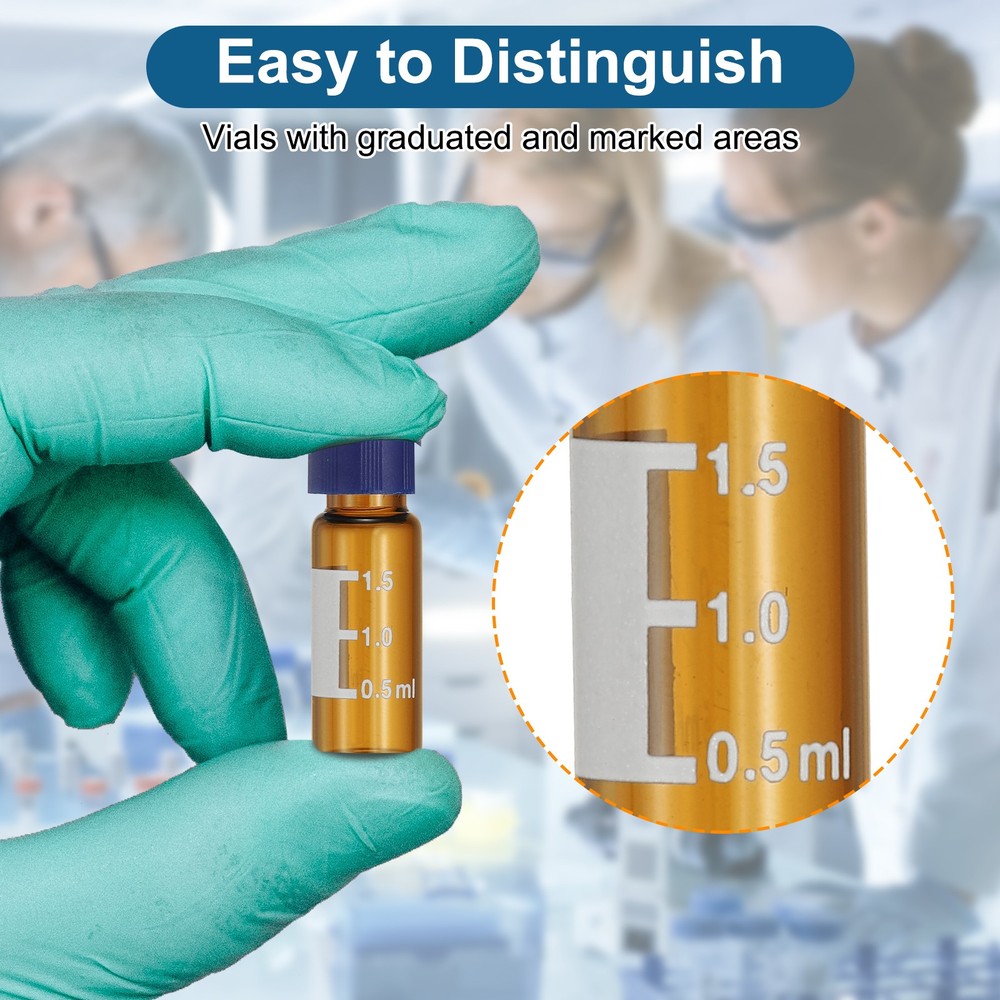 2ml Autosampler Vial, 100Pcs Amber Vials Sample Vial Solid Screw Cap with Labels