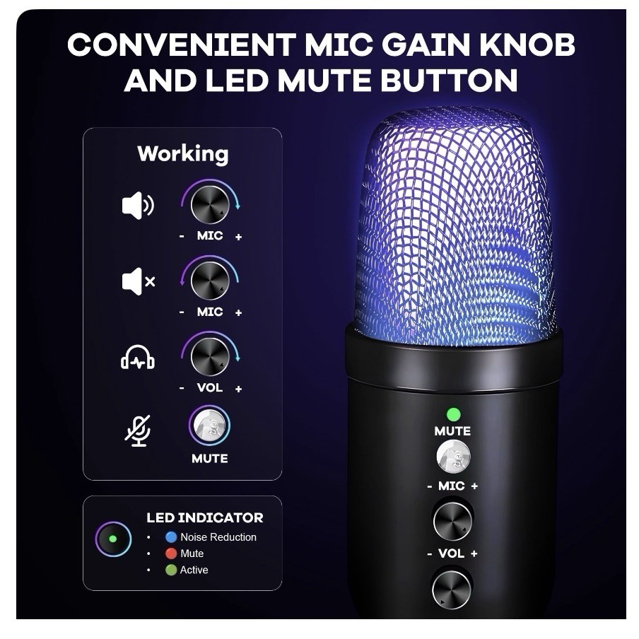 USB RGB Condenser Microphone Gaming Mic for PC PS4 PS5 Streaming