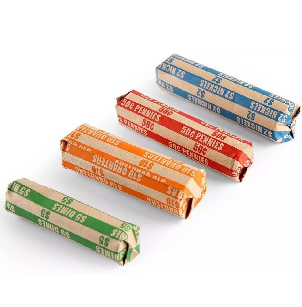 100 Pcs Assorted Packed Flat Stripped Coin Wrappers Coin Rolls Wrapper