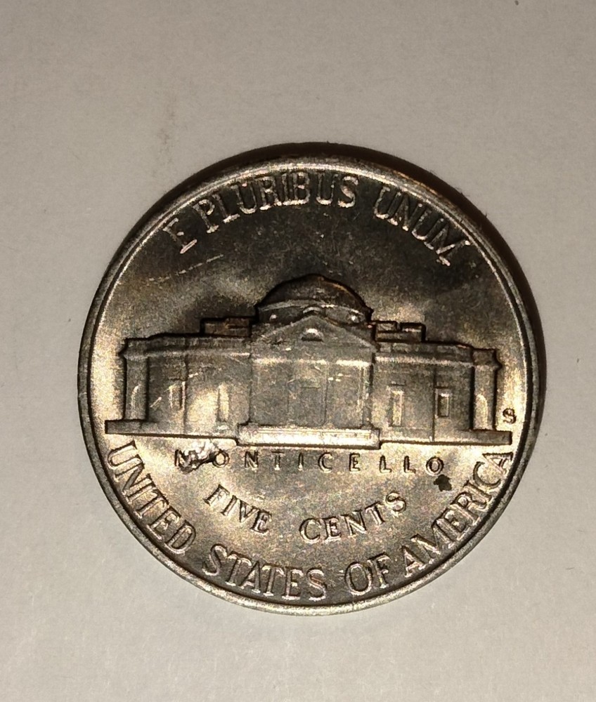 1951 S JEFFERSON NICKEL STRIKE THRU ERROR