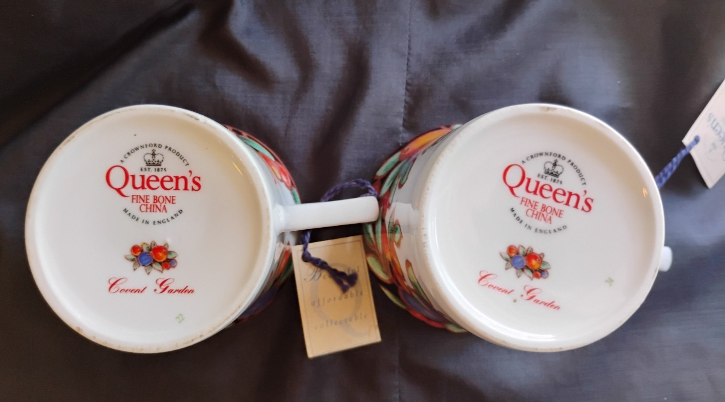 New with Tag Queens Fine Bone China "Covent Garden" Pattern Mugs, Set of 2
