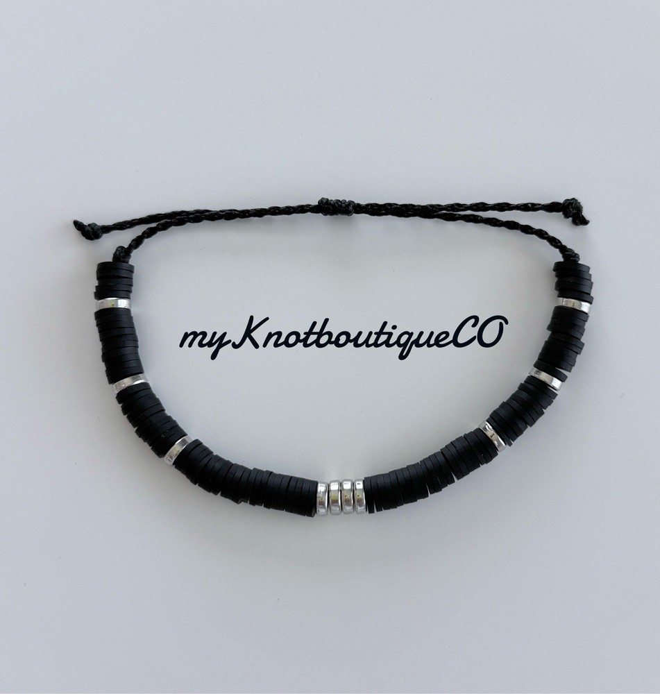 Waterproof Adjustable Beach, Stackable, Heishi Beaded Bracelet & Silver