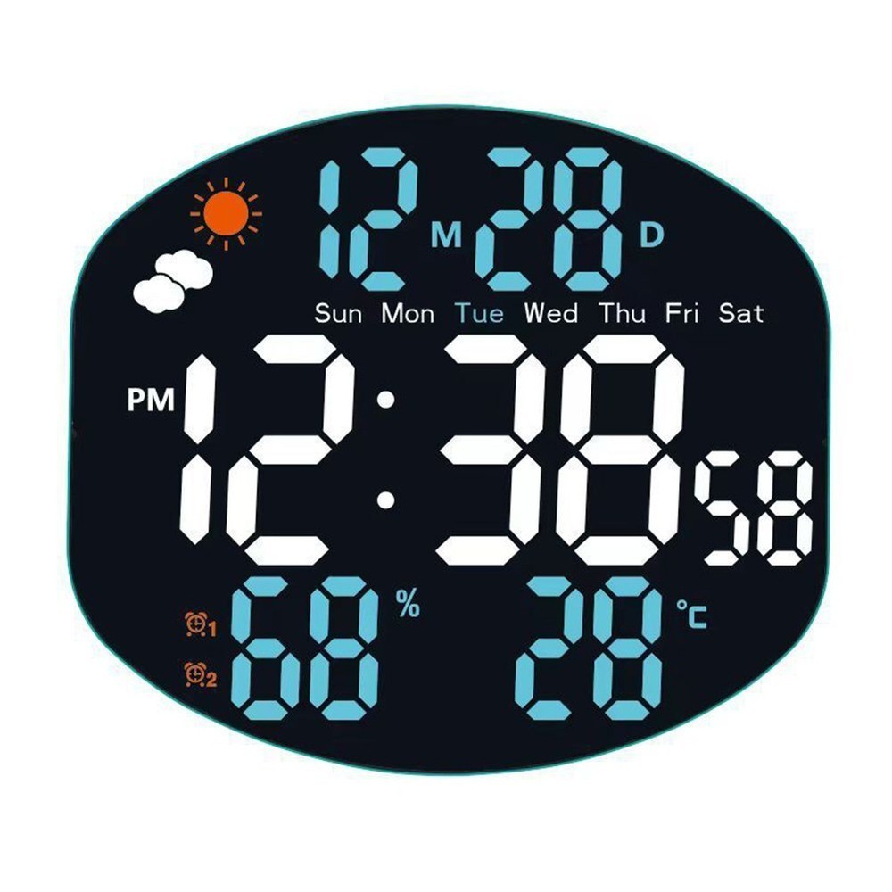 LED Weather Display Electronic Wall Clock Brightness Adjustment Function
