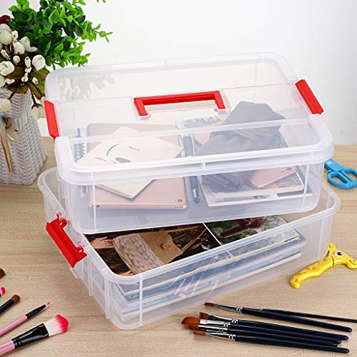 2 Layer Stack & Carry Box, Plastic Multipurpose Portable Storage Container Red