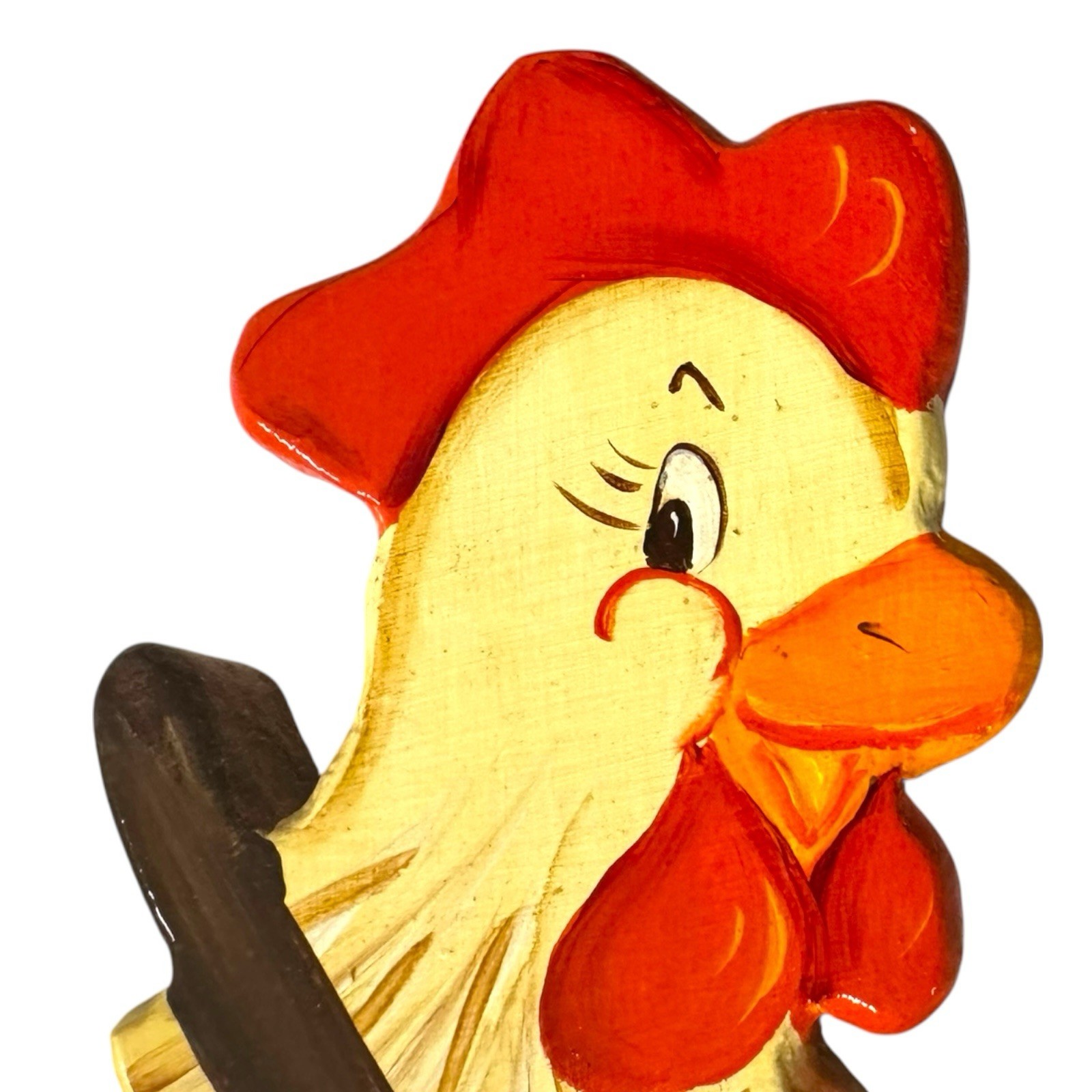 Vintage 80s Wooden Hen Wall Art Anamorphic Animals Pair Glazed Hand Painted