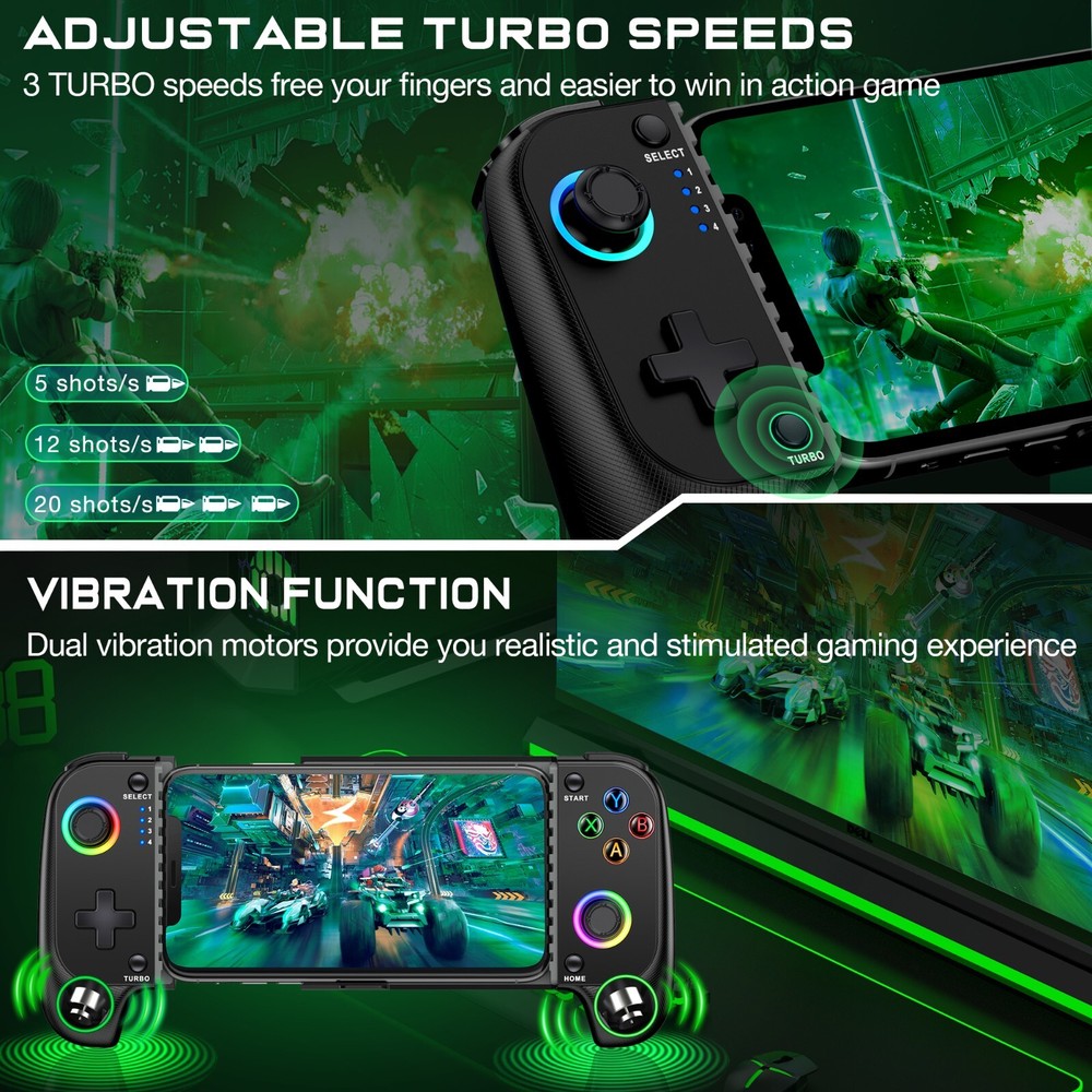 Mobile Game Controller for iPhone/Android,iOS Wireless Gaming Controller+RGB