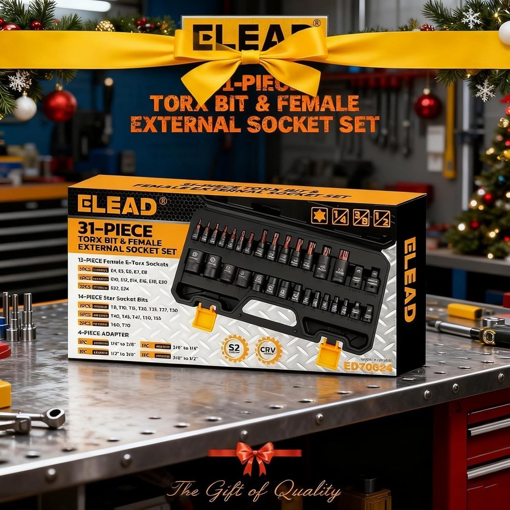 31-Piece Torx Bit Socket Set 14 Star Bits T8-T70 & 13 E-Torx Sockets E4-E24