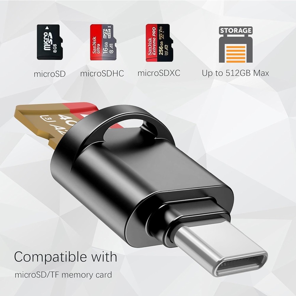 USB C Micro SD Card Reader: Compact, Durable, Plug & Play with Keychain - Black