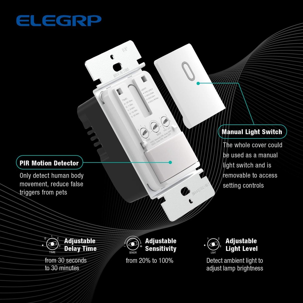 Single Pole Occupancy Motion Sensor Light Switch 120° PIR Infrared Matte White
