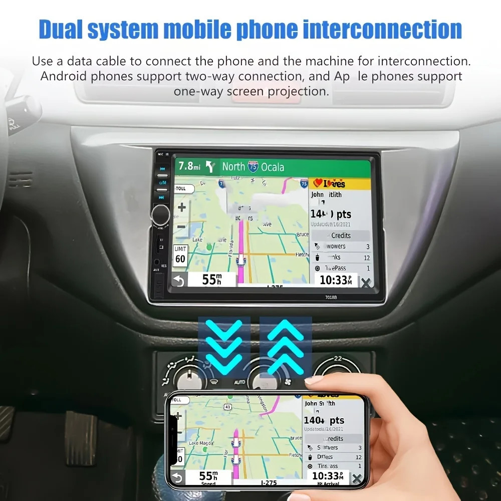 MP5 Car Player 2 Din 7 Inch Touch Screen Car Stereo Bluetooth + Backup Camera-