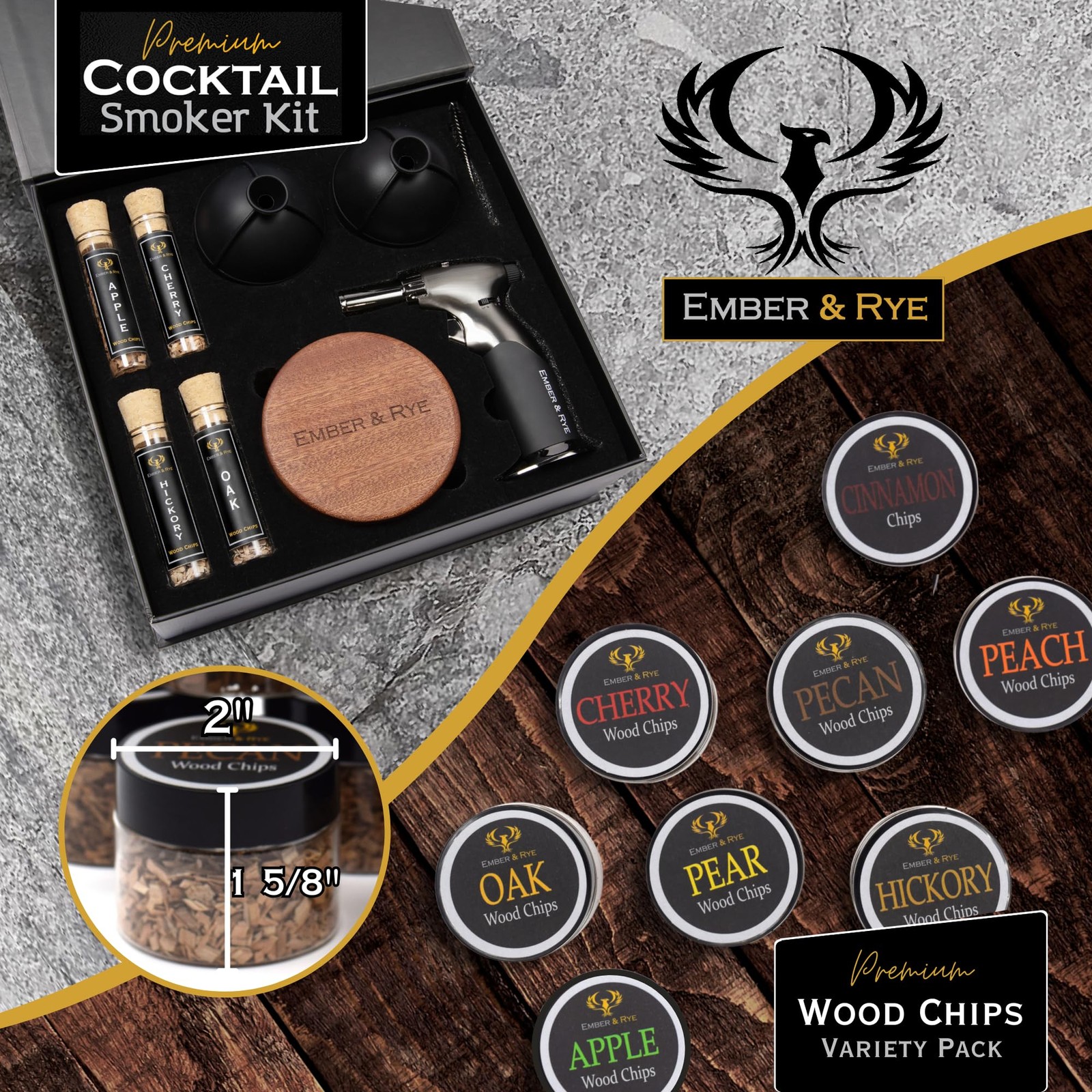 Wood Chips for Cocktail Smoker Variety Pack - 8 Flavors of Cocktail Smoker Wo...