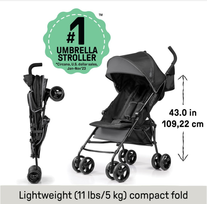 Summer 3D Mini Stroller – Lightweight, Compact, Multi-Position Recline, Gray