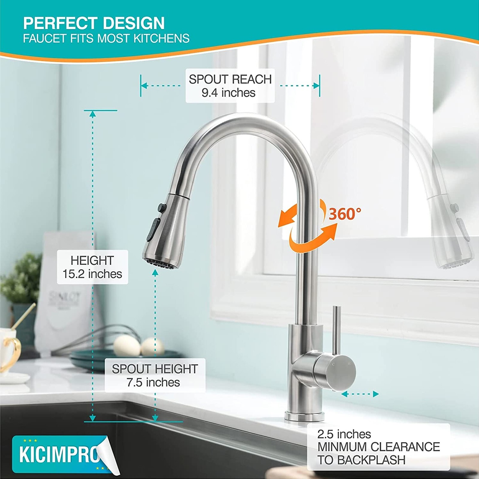 Brushed Nickel Kitchen Faucet Sink Mixer Faucet Pull Down Sprayer Single Handle