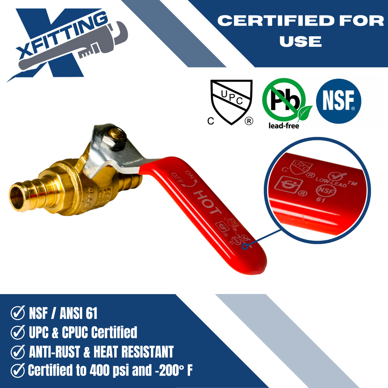 10 PIECES 1/2" PEX SHUT OFF BALL VALVE, FULL PORT, LEAD FREE BRASS, HOT AND COLD