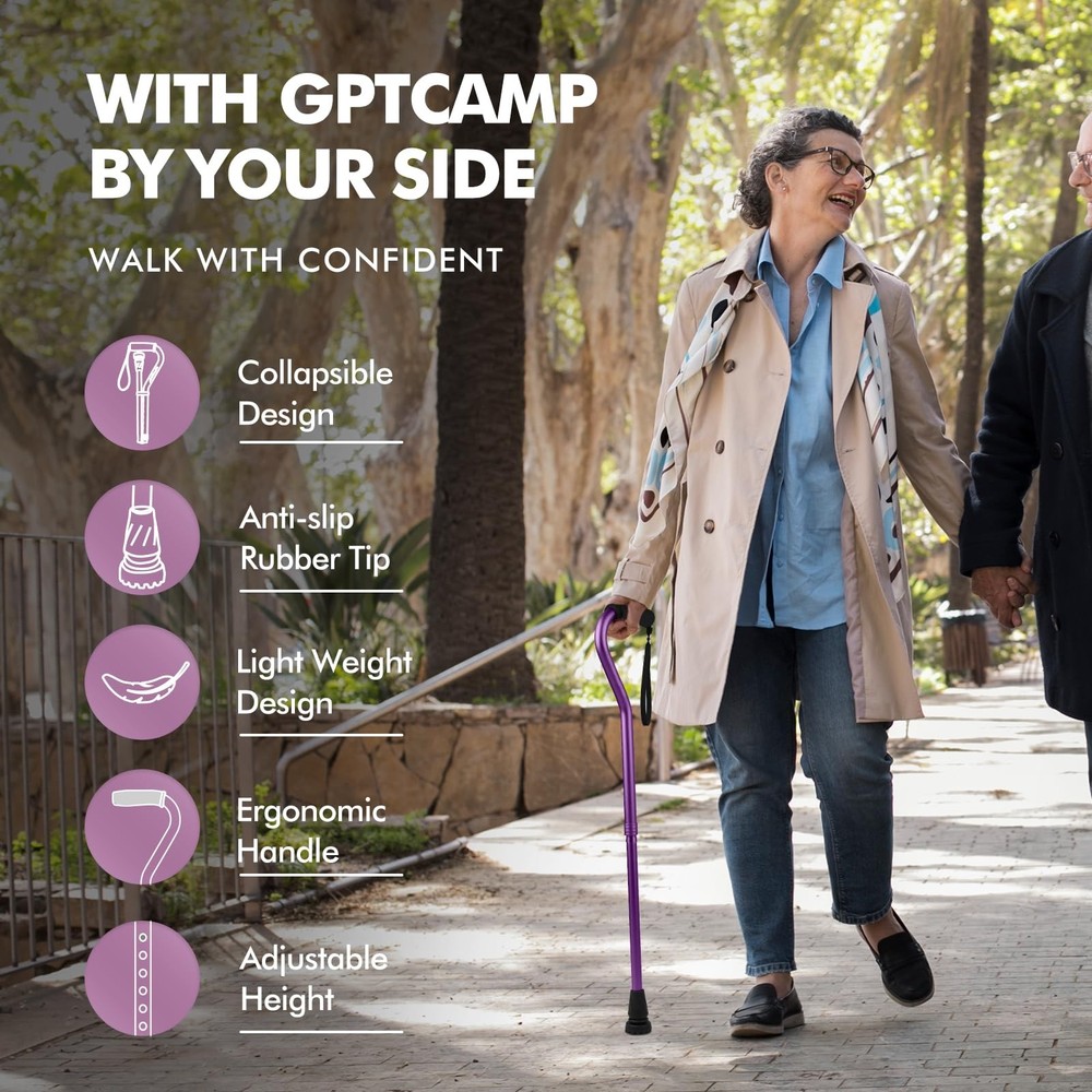 Folding Walking Cane Adjustable Lightweight Offset Handle for Men Women