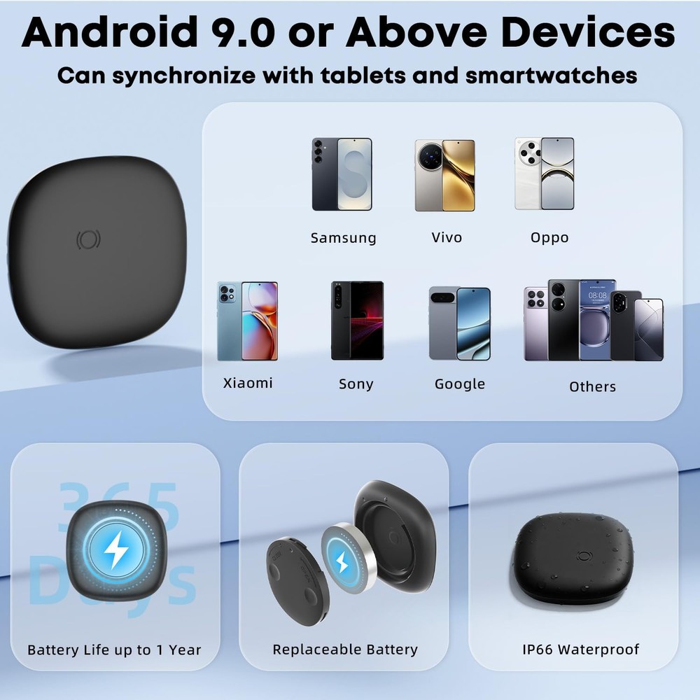 Air Tracker Tags-4 Pack for Android, Android Tag 4pcs, Black