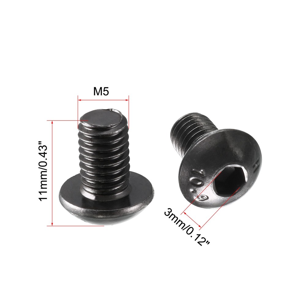 100pcs M5x8mm 10.9 Alloy Steel Button Head Hex Socket Cap Screw Bolt Black
