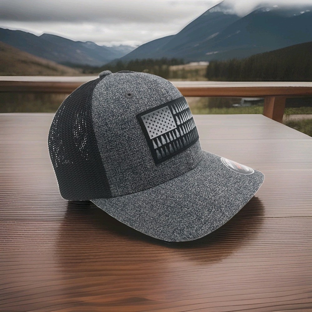 Columbia Tree Flag Patch Gray Unisex Flexfit Mesh Hat Cap Small/Medium NWT