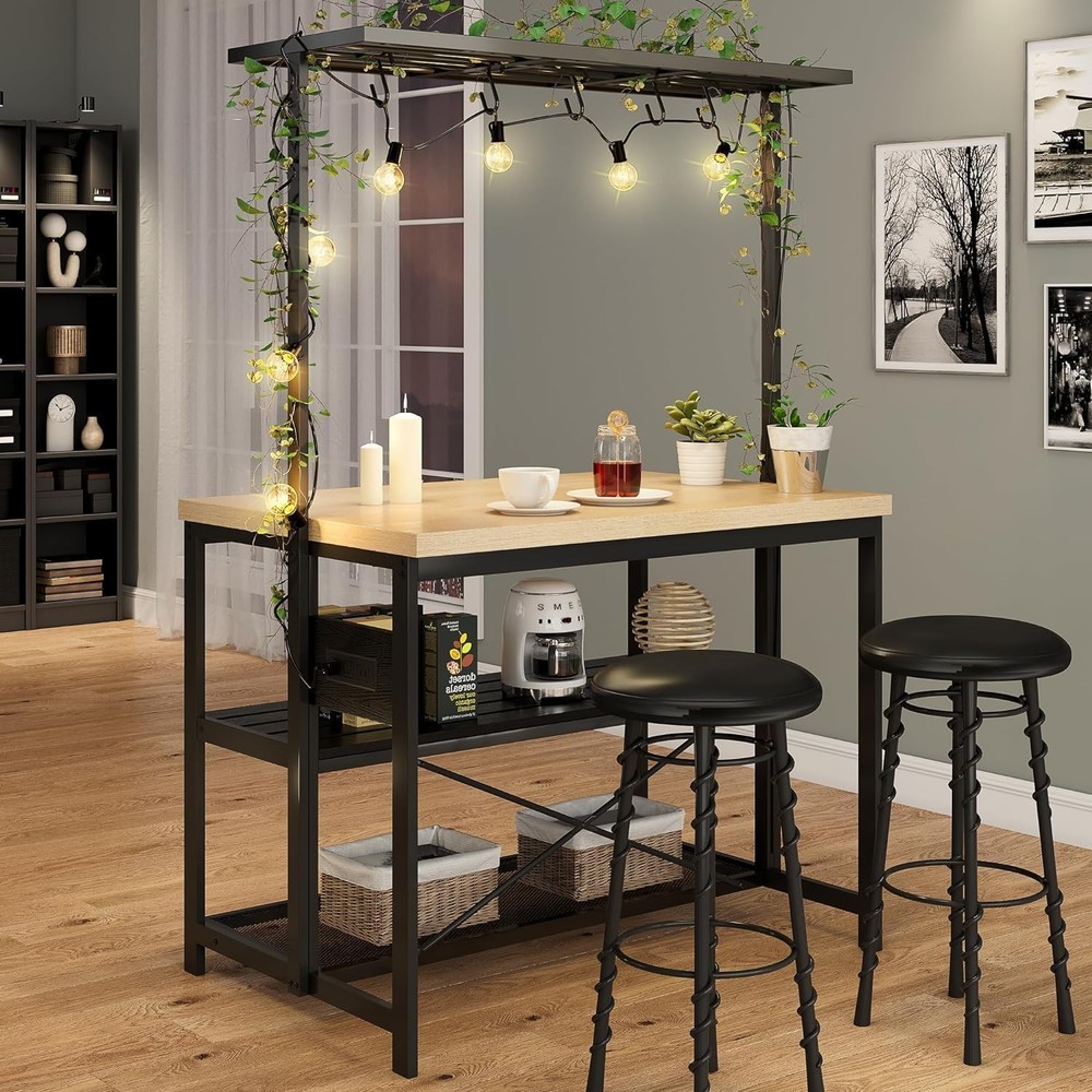 Multi-Functional 42"/47" Bakers Rack Kitchen Island Table w/ Open Storage & Hook