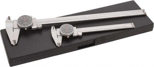 2 Piece Dial Caliper Set, Black Dial, Stainless Steel, (0" to 6" and 0" to 12")