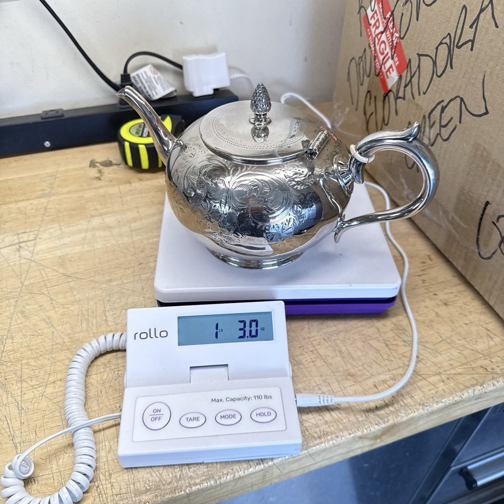 Silverplate Teapot Etched Floral Design