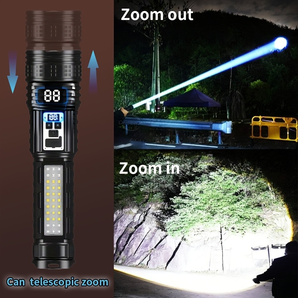 LED Flashlight Strong Light Rechargeable Torch Super Bright with COB Side Lights