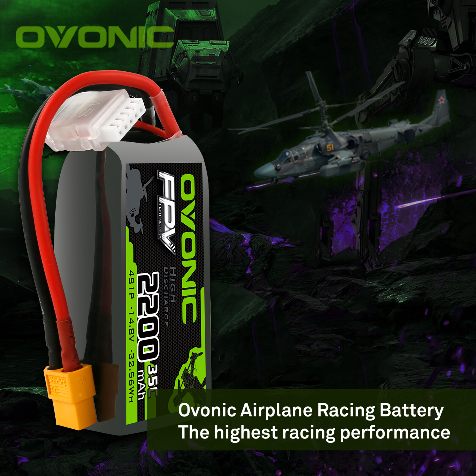 OVONIC 35C 2200mAh 14.8V 4S Lipo Battery With XT60 Plug For RC Aircraft jet Boat