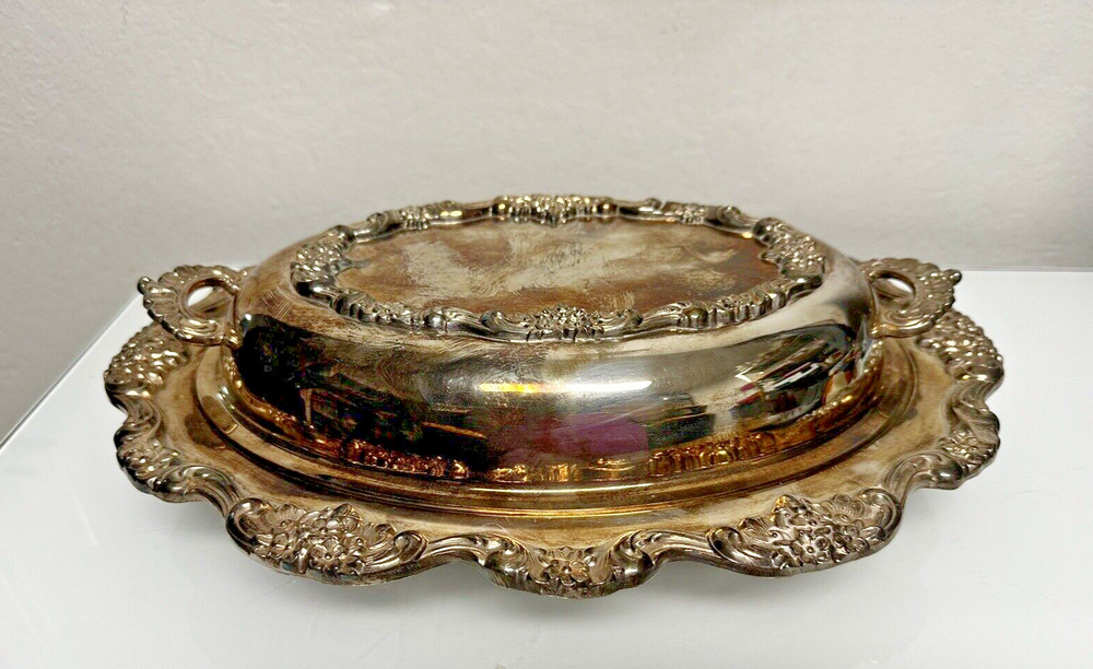Poole Lancaster Rose Silverplate Oval Footed Vegetable Serving Bowl