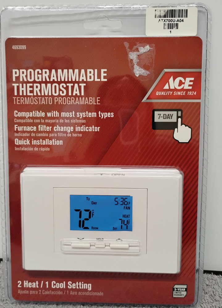 Ace Heating & Cooling Touch Screen Programmable Thermostat 4693099 Sealed.(03)