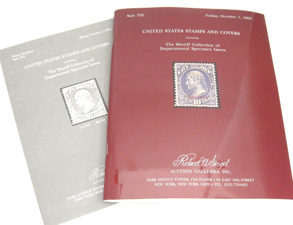 Siegel Stamp Auction Catalog 1993 w Prices Realized Departmental Specimen Issues
