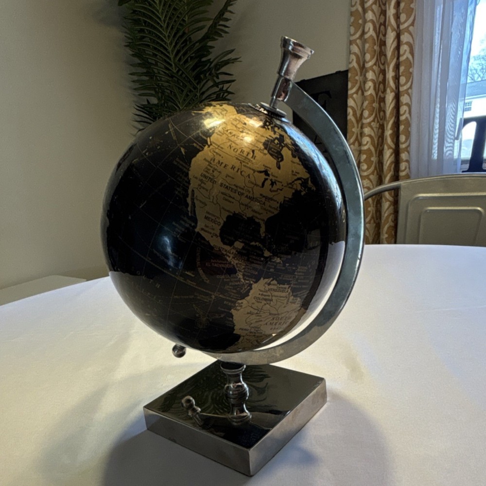 Black Gold Rotating Decorative Tabletop Globe with Metallic Base