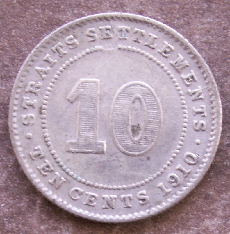 STRAITS SETTLEMENTS /  SILVER 10 TEN CENTS 1910