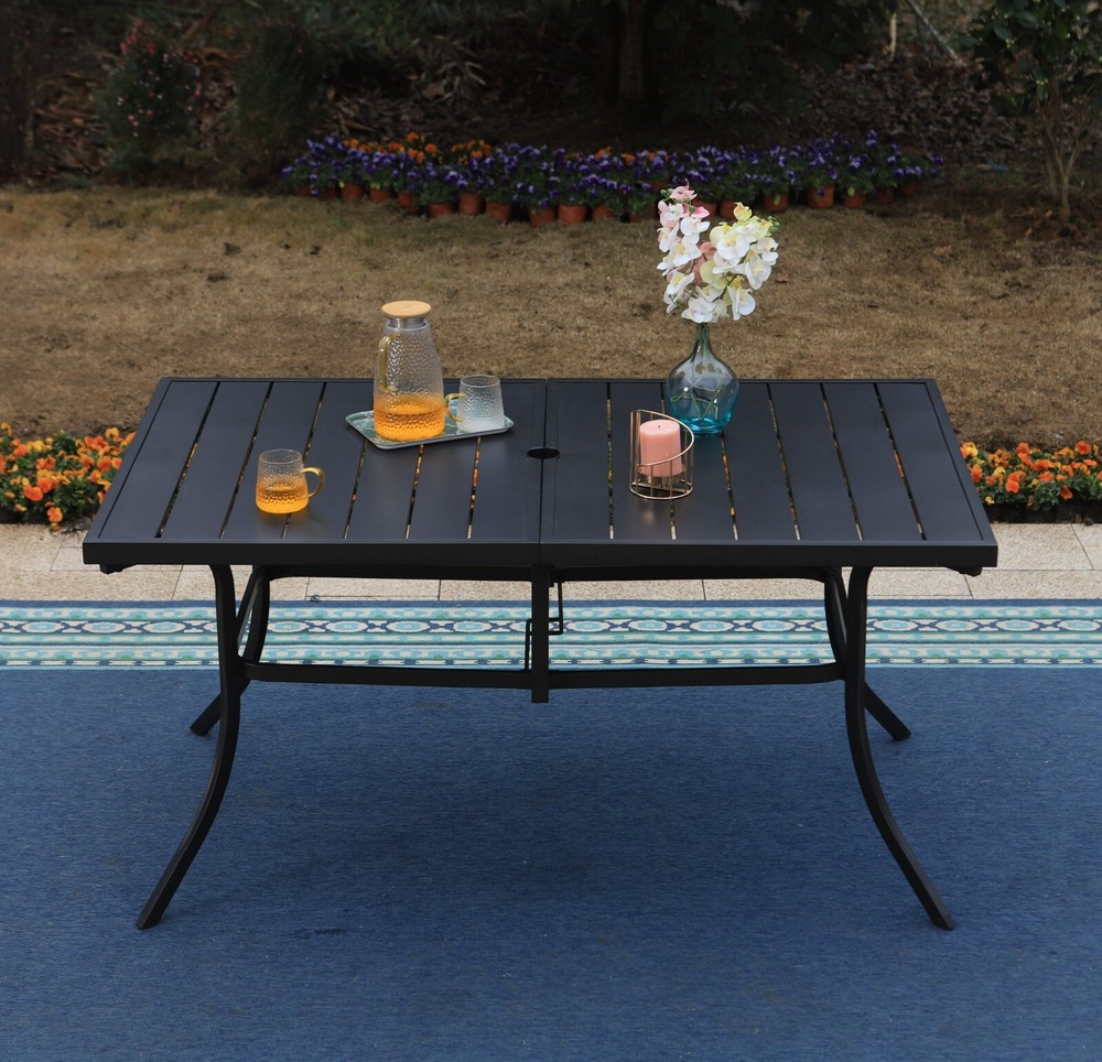 Patio Dining Table for 6 Person Outdoor Table with Umbrella Hole Rectangular