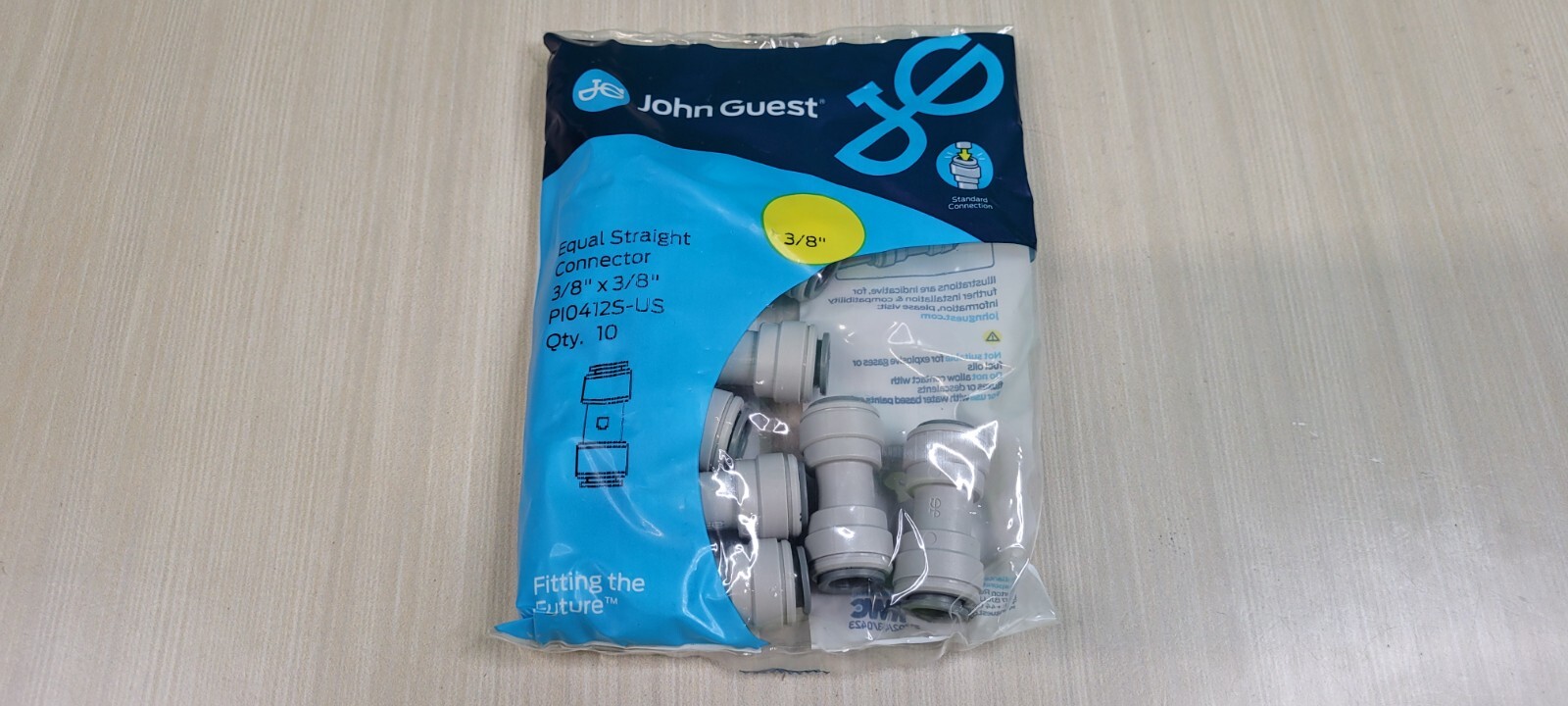 x10 John Guest Pi-0412-S Push-To-Connect Union Adapter, 3/8" Straight Connector