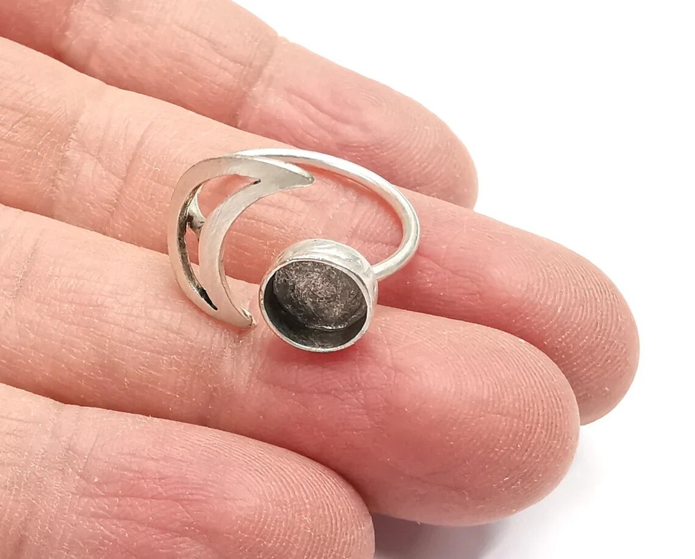 Crescent Moon Silver Ring Blank Base Bezel Settings Cabochon Mountings
