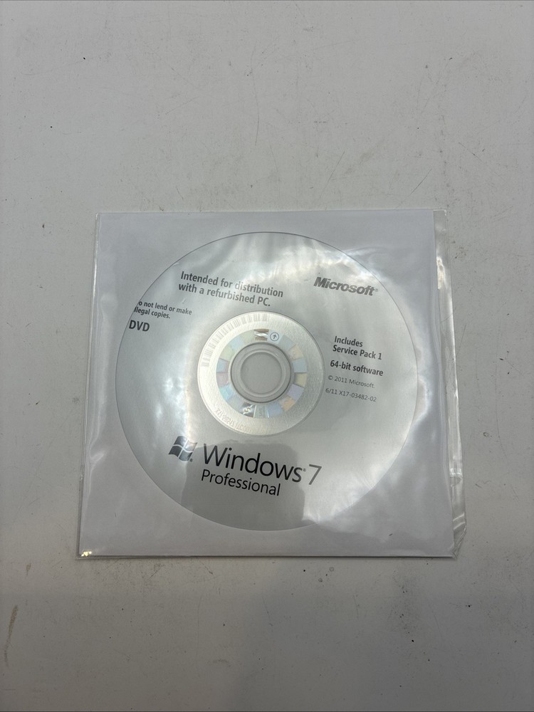 Microsoft Windows 7 Professional w/SP1 64 Bit DVD Refurbished with key